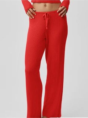 Alo Yoga Unwind Mid Rise Wide Leg pants Sweater Knit Bright Red Sz XS 2-4